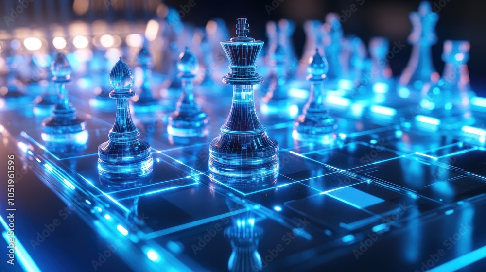 Futuristic Chessboard with Glass Pieces Futuristic Chessboard with Glass Pieces