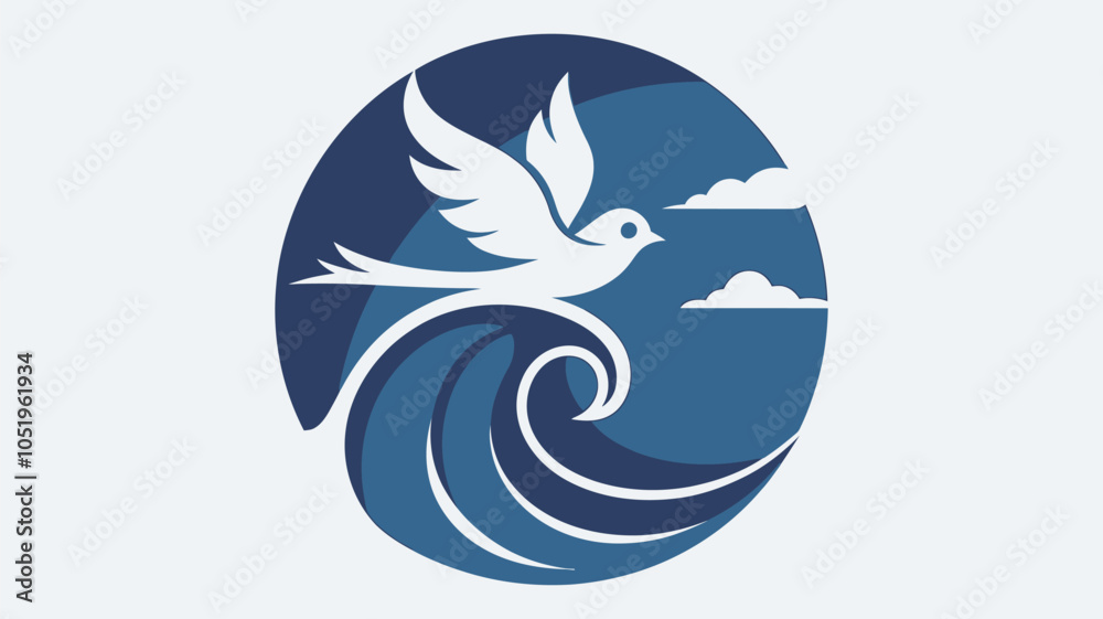 Abstract Blue Bird Soaring Over Ocean Waves and Clouds Abstract Blue Bird Soaring Over Ocean Waves and Clouds