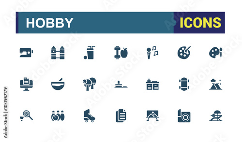 Hobby solid icon collections. Related to food, vector, vacation, water, ship, ocean and more. Minimalist flat filled icon. Vector illustration.