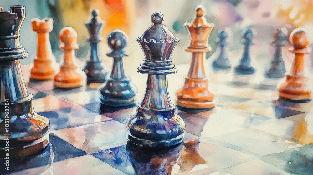 Chessboard Watercolor Painting Chessboard Watercolor Painting