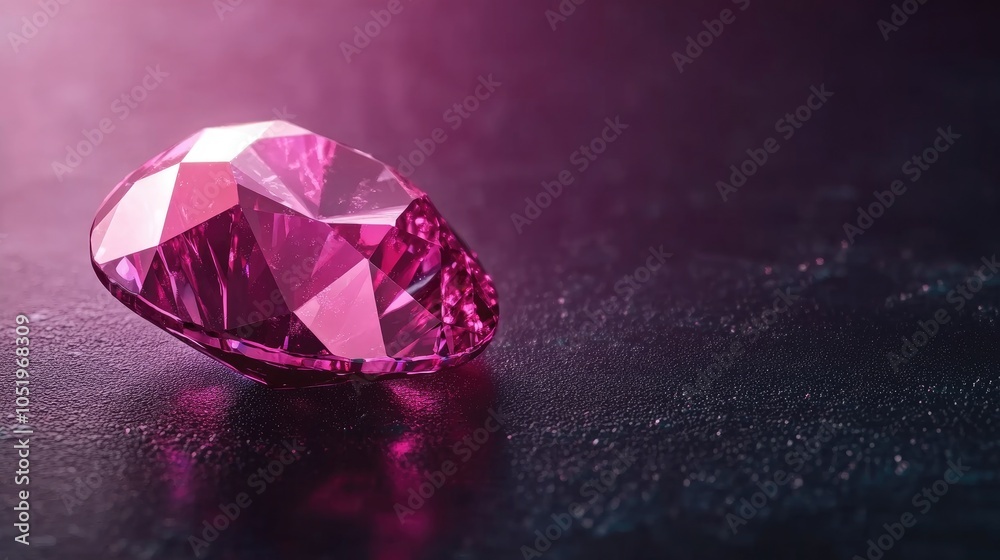 Sparkling Pink Gemstone on Dark Background with Water Droplets Sparkling Pink Gemstone on Dark Background with Water Droplets