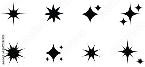 Retro futuristic sparkle icons collection. Set of star shapes. Abstract cool shine effect sign vector design. Templates for design, posters, projects, banners, logo, and business cards