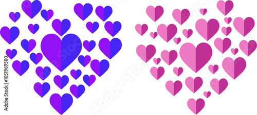 Heart shape a collection of hearts with a purple background illustration.