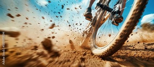Wallpaper Mural Mountain biking action, dust flying, close-up of tire, dynamic movement Torontodigital.ca