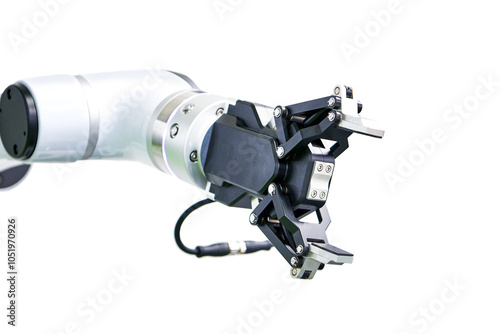 Konstfotografi Linkage type adaptive electric gripper robotics arm isolated on white