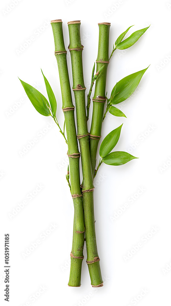 Fototapeta premium Bamboo green sticks with leaves isolated on transparent background