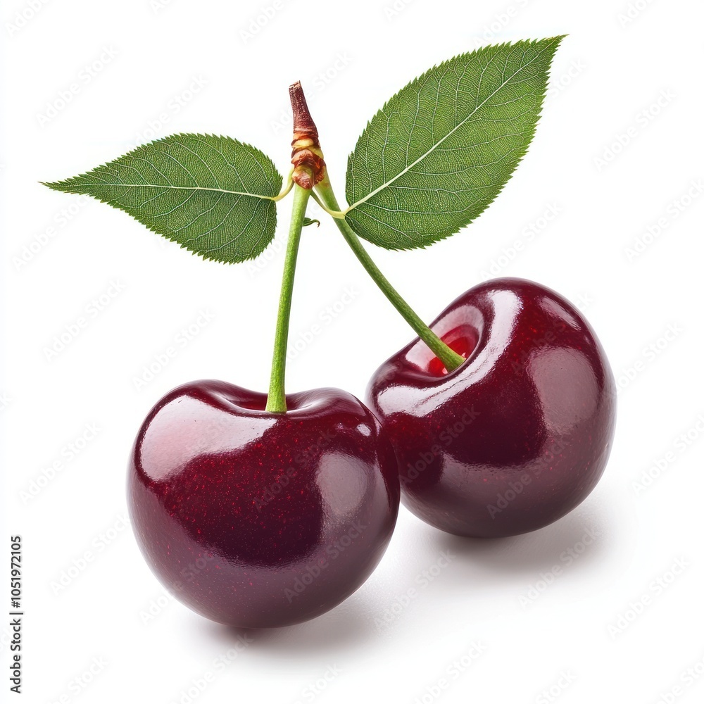 Fresh ripe cherries with leaves Fresh ripe cherries with leaves