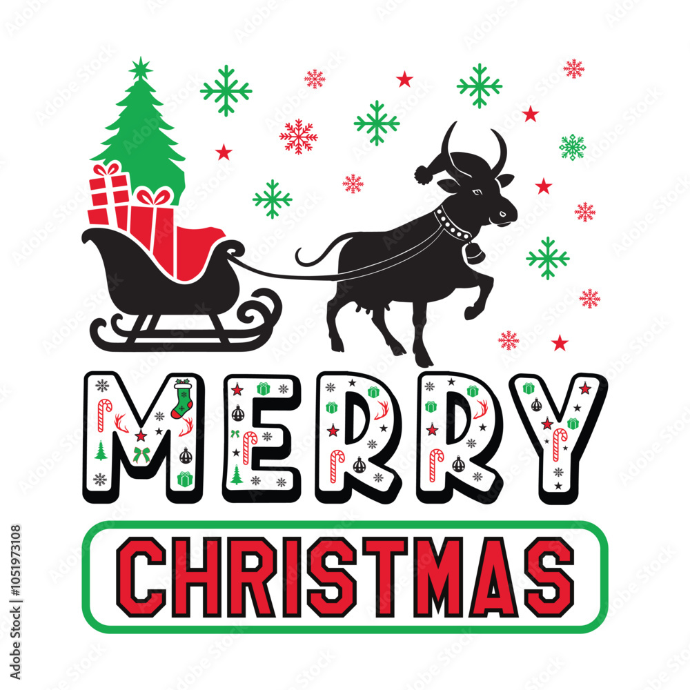 Fototapeta premium Merry Christmas - Christmas Typography Shirt Design Vector, Merry Christmas Typography Clipart illustration