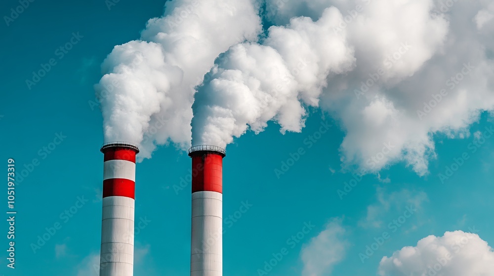 Close-up of smokestacks symbolizing air pollution. AI generated illustration Close-up of smokestacks symbolizing air pollution. AI generated illustration