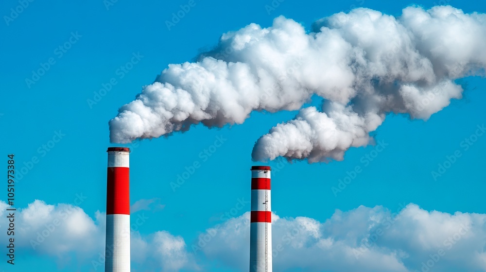 Close-up of smokestacks symbolizing air pollution. AI generated illustration Close-up of smokestacks symbolizing air pollution. AI generated illustration