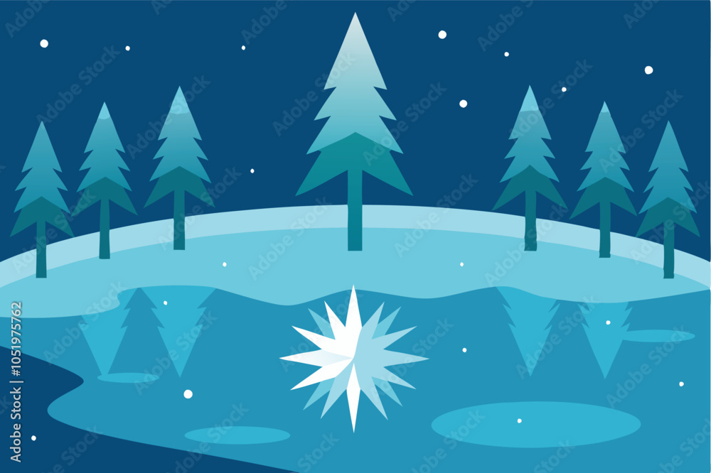 Fototapeta premium Shimmering Snowflakes on a Frozen Pond in a Winter Forest