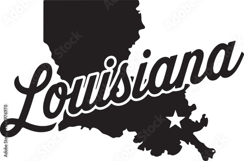 Louisiana State Shape Retro Typography Illustration