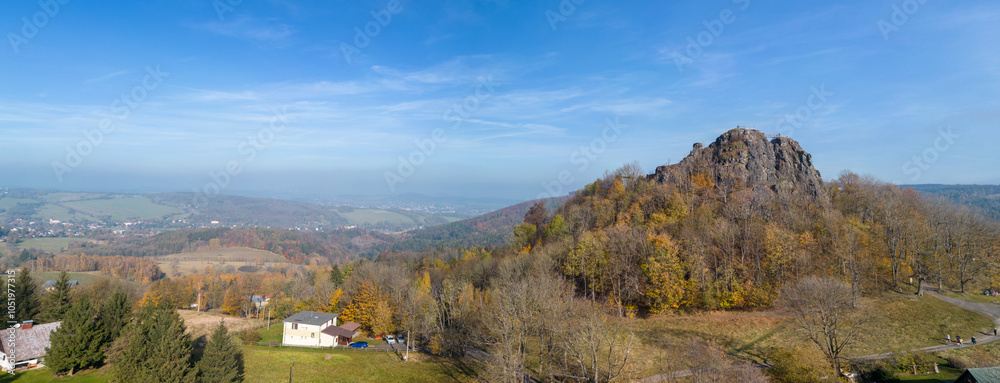 Fototapeta premium Ruins of Tolstejn Castle in Upper Lusatia in northern Czech Republic - Castle ruins located on a former volcano