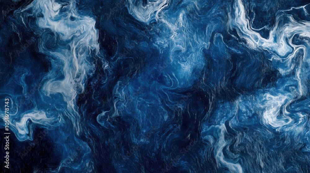 Obraz premium Abstract blue swirling patterns, deep oceanic hues, fluid art style