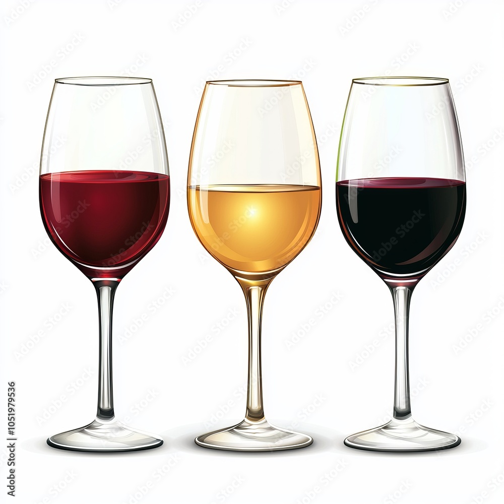 Red, white, and rose wine glasses on white isolate background Red, white, and rose wine glasses on white isolate background