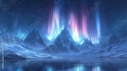 Fantasy winter landscape with northern light as christmas wallpaper background