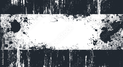 A textured black and white abstract illustration with bold brush strokes and a central horizontal bar, vector illustration.	