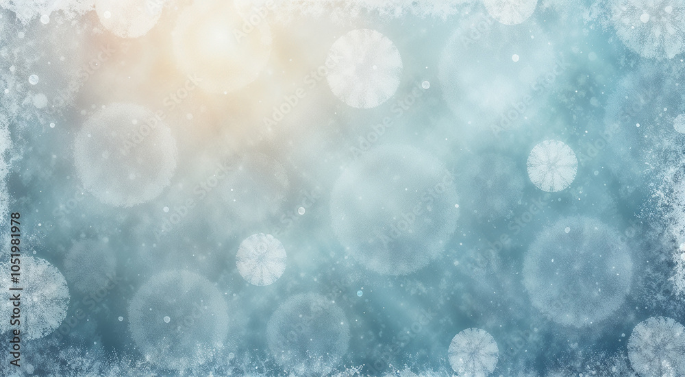 Frosty background design with textured snowflakes and bubbles in cool tones Frosty background design with textured snowflakes and bubbles in cool tones