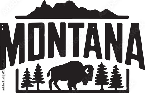 Montana Wilderness Vintage Vector Graphic Illustration Grunge