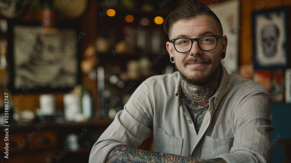 Obraz premium Hombre Tatuador en su Estudio de Arte Corporal