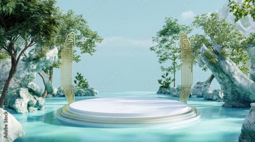 Obraz premium 3D simple green e-commerce product display scene
