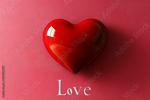 Glossy red heart on pink background: symbol of love and romance photo