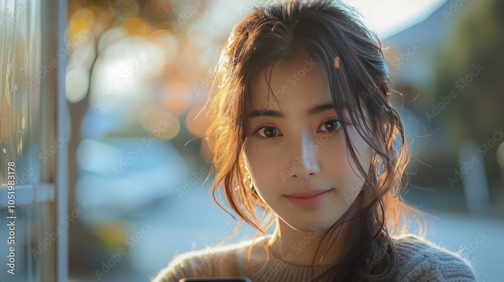Beautiful Asian woman is happy shopping online with mobile phone Beautiful Asian woman is happy shopping online with mobile phone