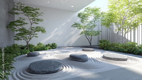 Serene zen garden with balanced elements a peaceful retreat featuring natural stones and lush greenery