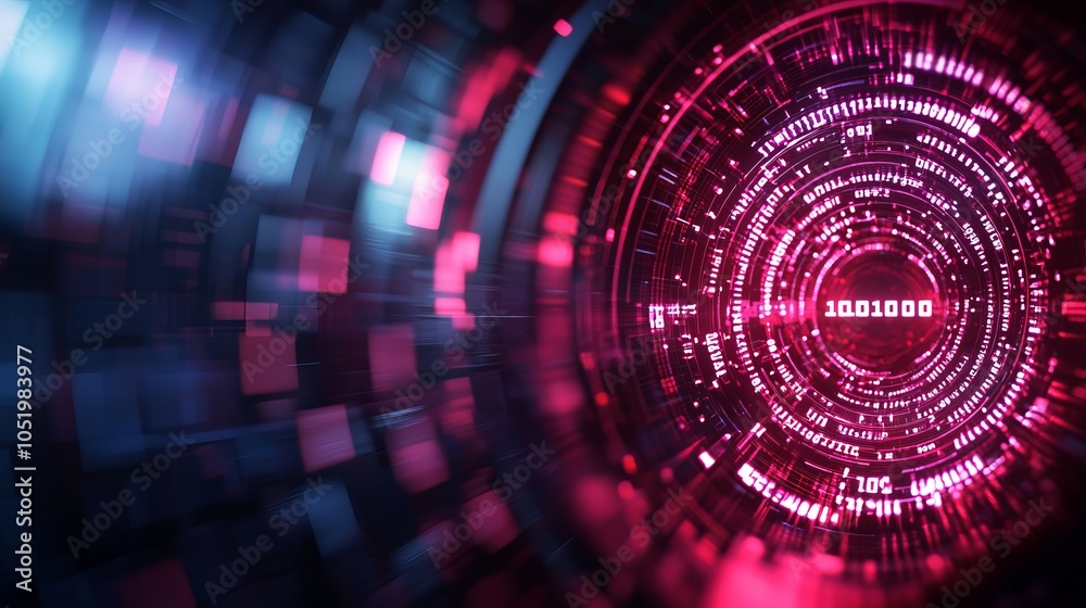 Obraz premium Abstract digital tunnel with vibrant colors and light effects.