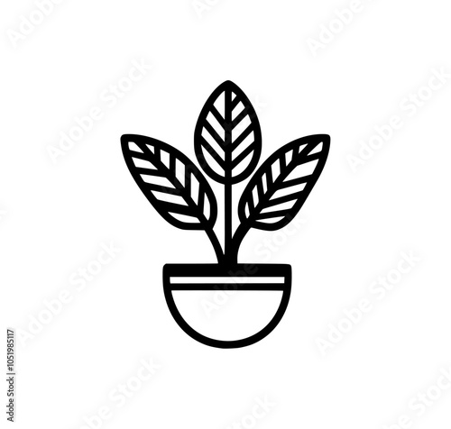 A simple line drawing of a potted plant with leaves.