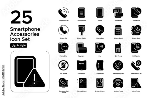Smartphone Accessories Glyph Icon Set: Chargers, Cases, and Mobile Enhancements Icons