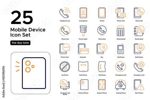 Mobile Device Line Duo Tone Icon Set: Tablets, Wearables, and Smart Gadgets Icons