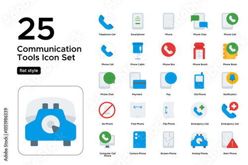 Communication Flat Icon Set: Messaging, Calls, and Mobile Connectivity Icons