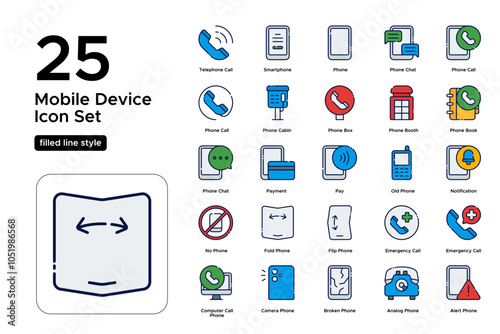 Mobile Device Filled Line Icon Set: Smartphones, Tablets, and Portable Gadgets Icons