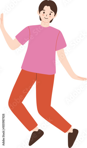 Hand Drawn Boy In Shirt High Five Pose