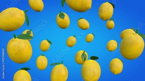 3D animation of a rotating cloud-like lemon on a blue gradient background, complemented with a black and white luma matte