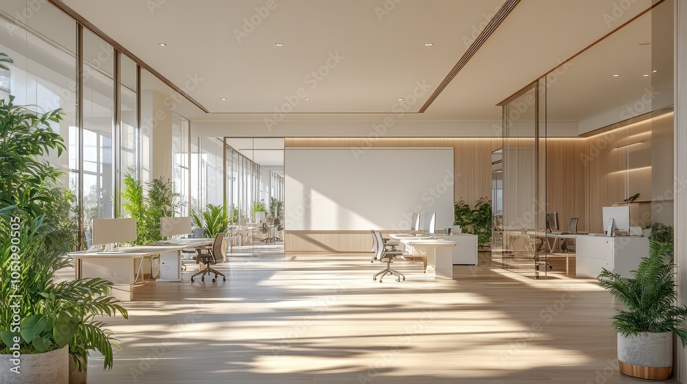 Obraz premium White open space office interior with blank wall