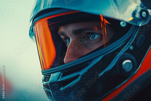 Closeup of Race Car Driver s Eye Through Helmet Visor photo