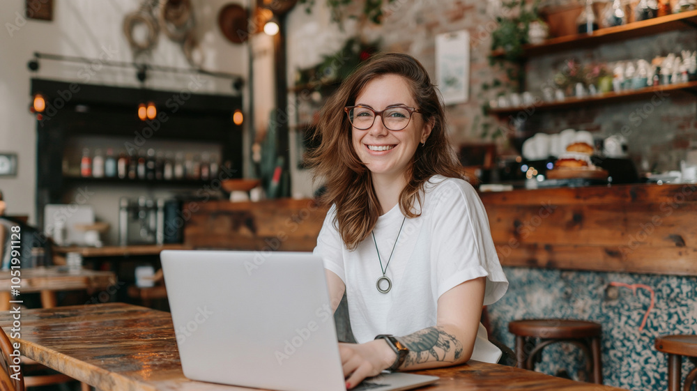 Freelancer Trabajando desde una Cafetería Freelancer Trabajando desde una Cafetería