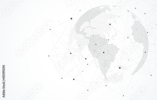 Global network connection concept. Big data visualization. Social network communication in the global computer networks. Internet technology. Business. Science. Vector illustration