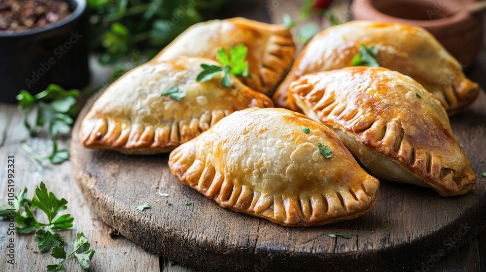 Traditional Fresh Empanadas On A Wooden Table Traditional Fresh Empanadas On A Wooden Table