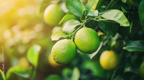 Lime or lemon fruits growing on a tree in a garden setting