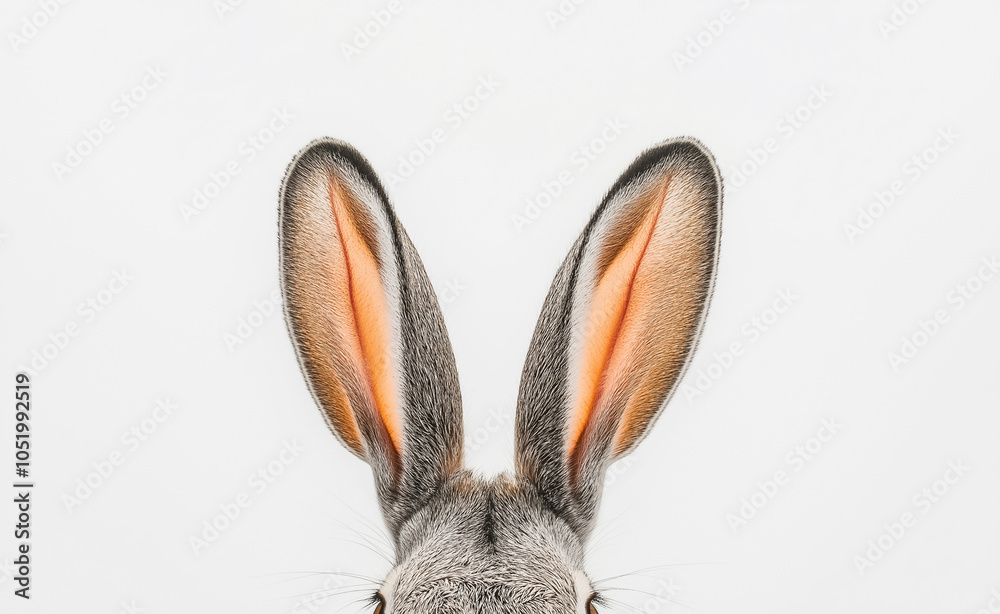 Fototapeta premium Gray rabbit with large ears against a white background.