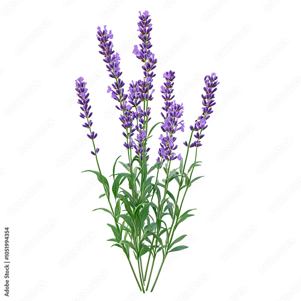 Fototapeta premium Lavender bush isolated on transparent background. Bouquet of lilac flowers Lavender bush isolated on transparent background. Bouquet of lilac flowers, phototherapy and aroiptherapy theme