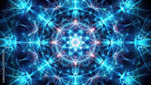 Symmetrical arrangement of interconnected luminesce abstract shapes on background photo