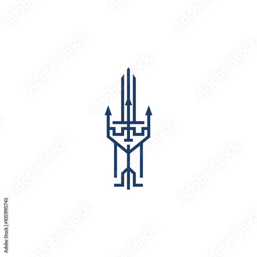 Castle and trident with sword logo design concept.