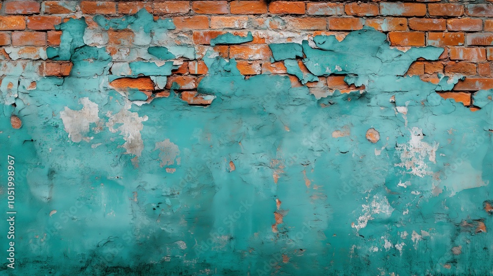 Obraz premium Brick wall teal rust peeling textures urban surface abstract design Ai generated
