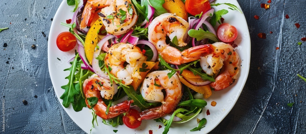 Spring Seafood Salad On White Plate Spring Seafood Salad On White Plate