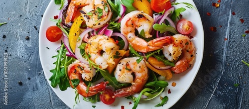 Spring Seafood Salad On White Plate