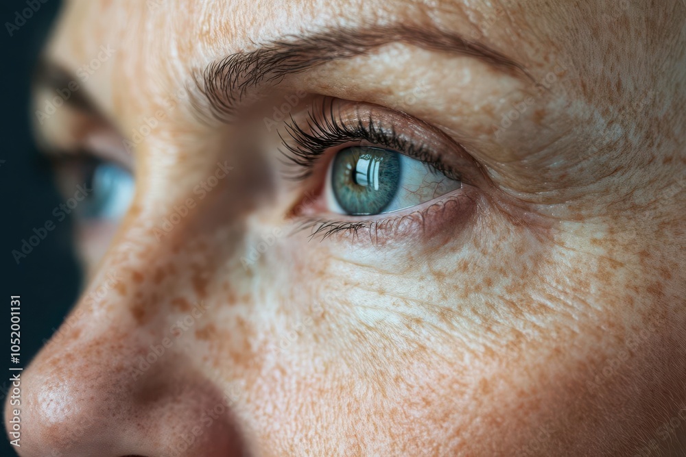 Fototapeta premium Closeup of a face with age spots and dull skin, transitioning to radiant, eventoned, youthful skin after using an antiaging cream Professional beauty shot